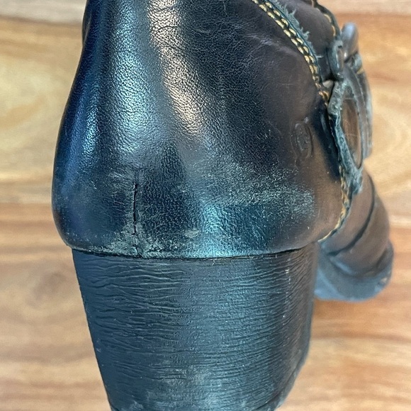BORN Leather Black Boots with Brown Contrasting Stitching Metal Buckle Moto sz 7 - Picture 13 of 14